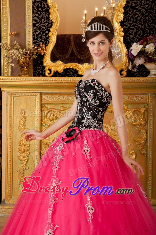Breckenridge CO Appliqued Quinces Dresses in Hot Pink and Black